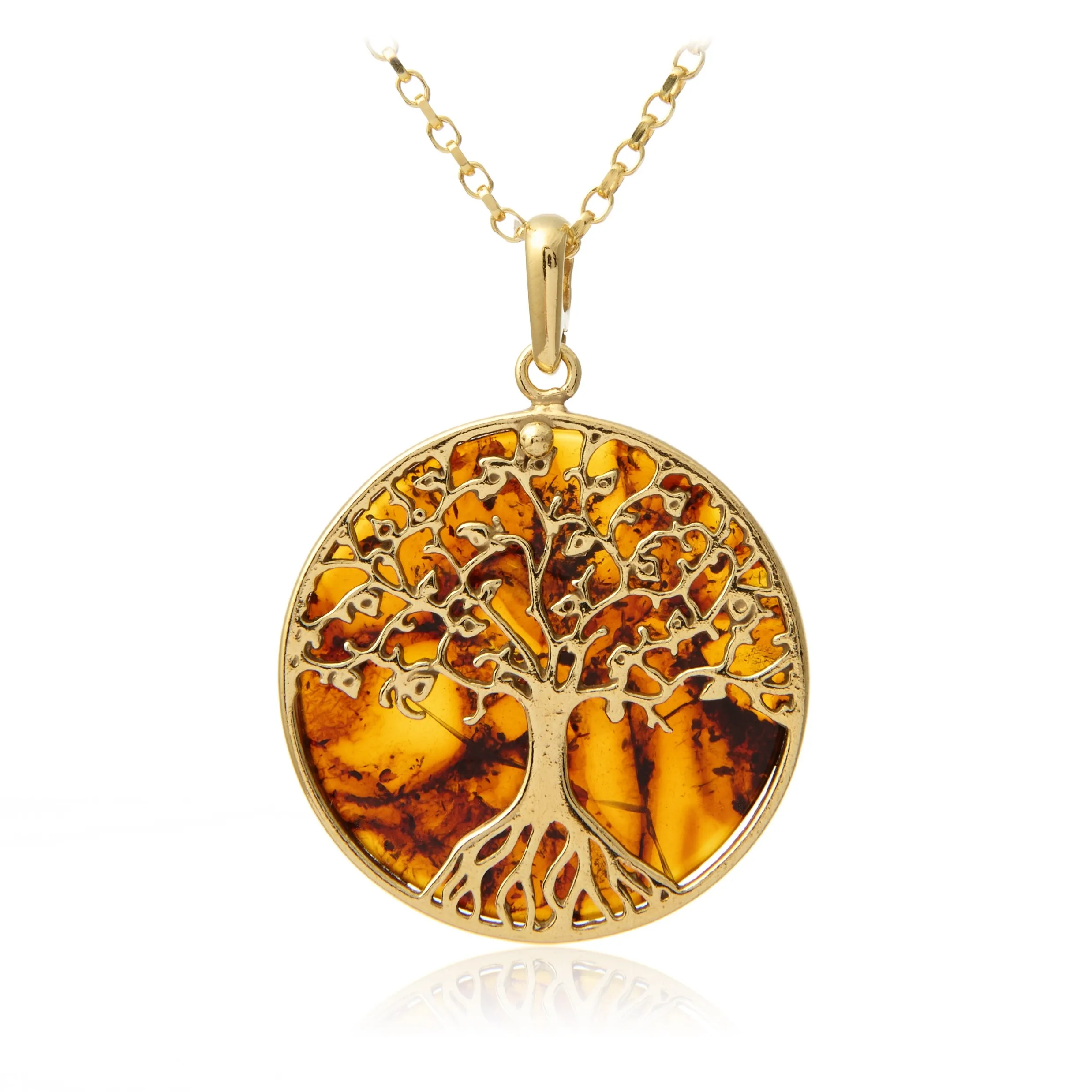 Srebrna zawieszka pozłacana z bursztynem  drzewko na szczęście