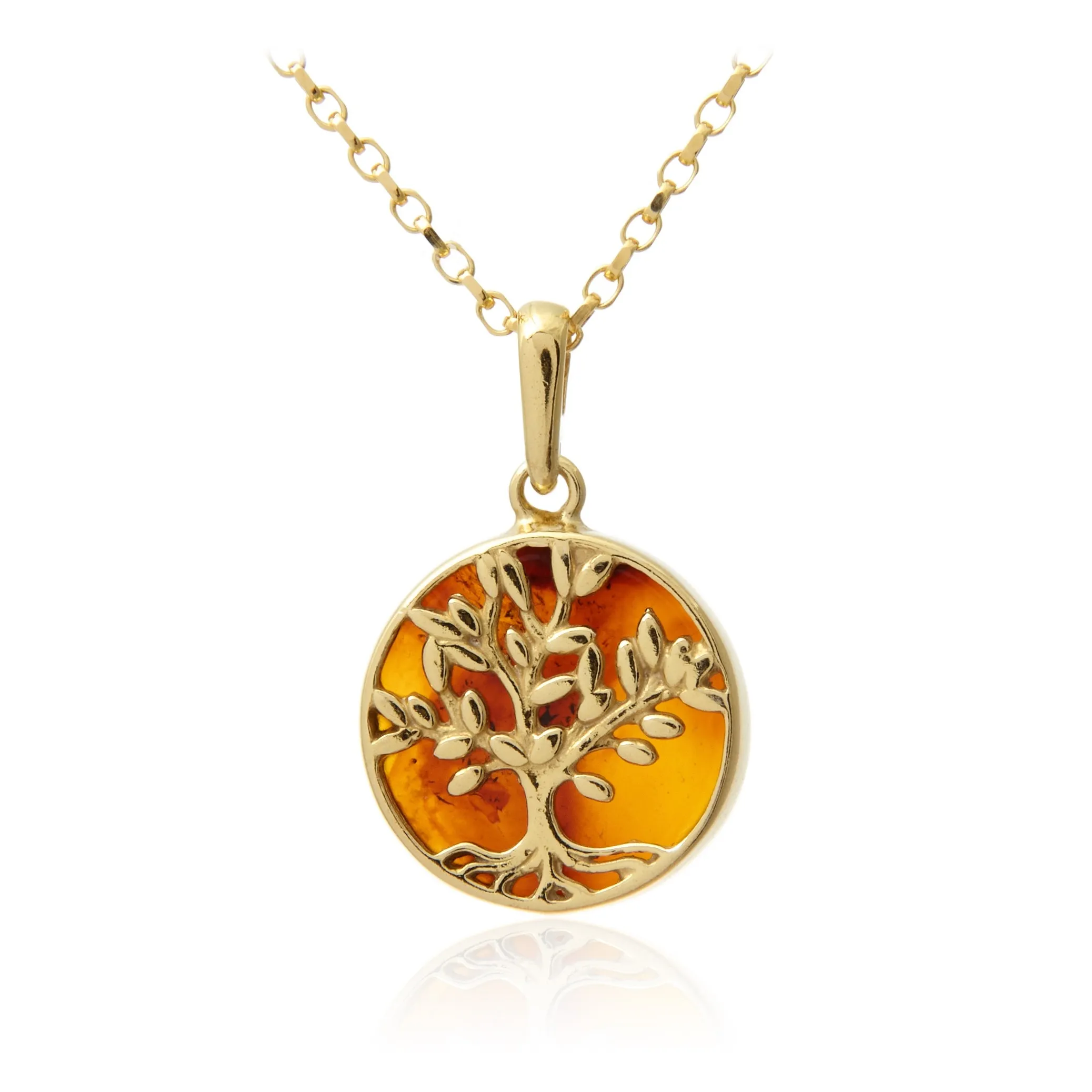 Zawieszka srebrna pozłacana  mini drzewko szczęścia z bursztynem