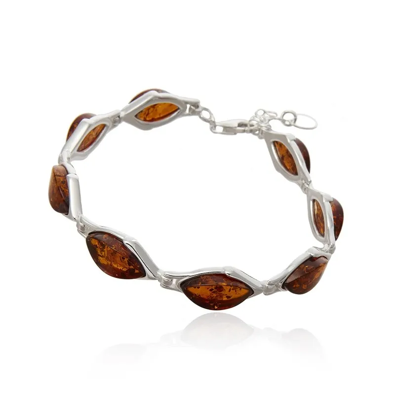 Sliczna bransoletka srebrna  z  koniakowym bursztynem