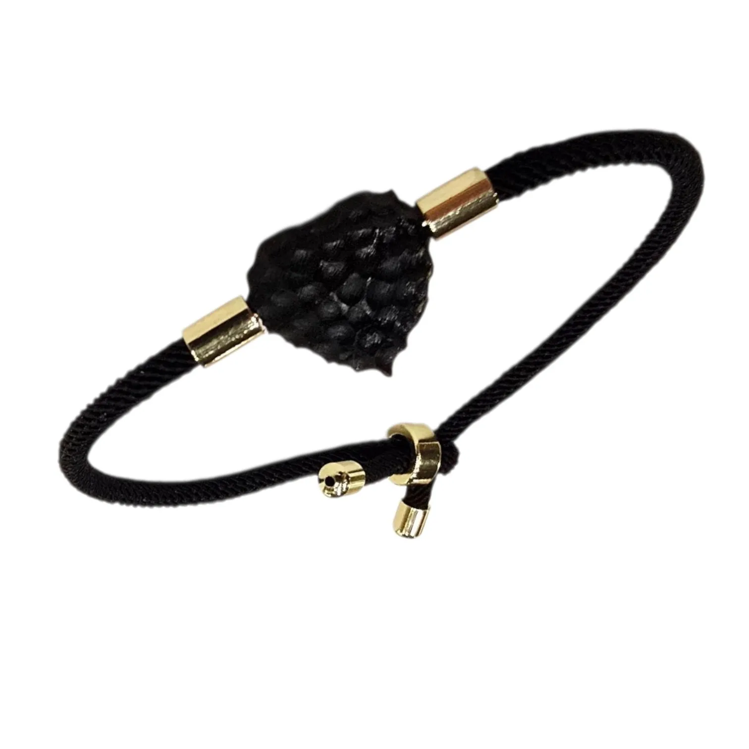 Bransoletka bursztynowe serce na czarnym sznureczku i pozłacanej stali szlachetnej