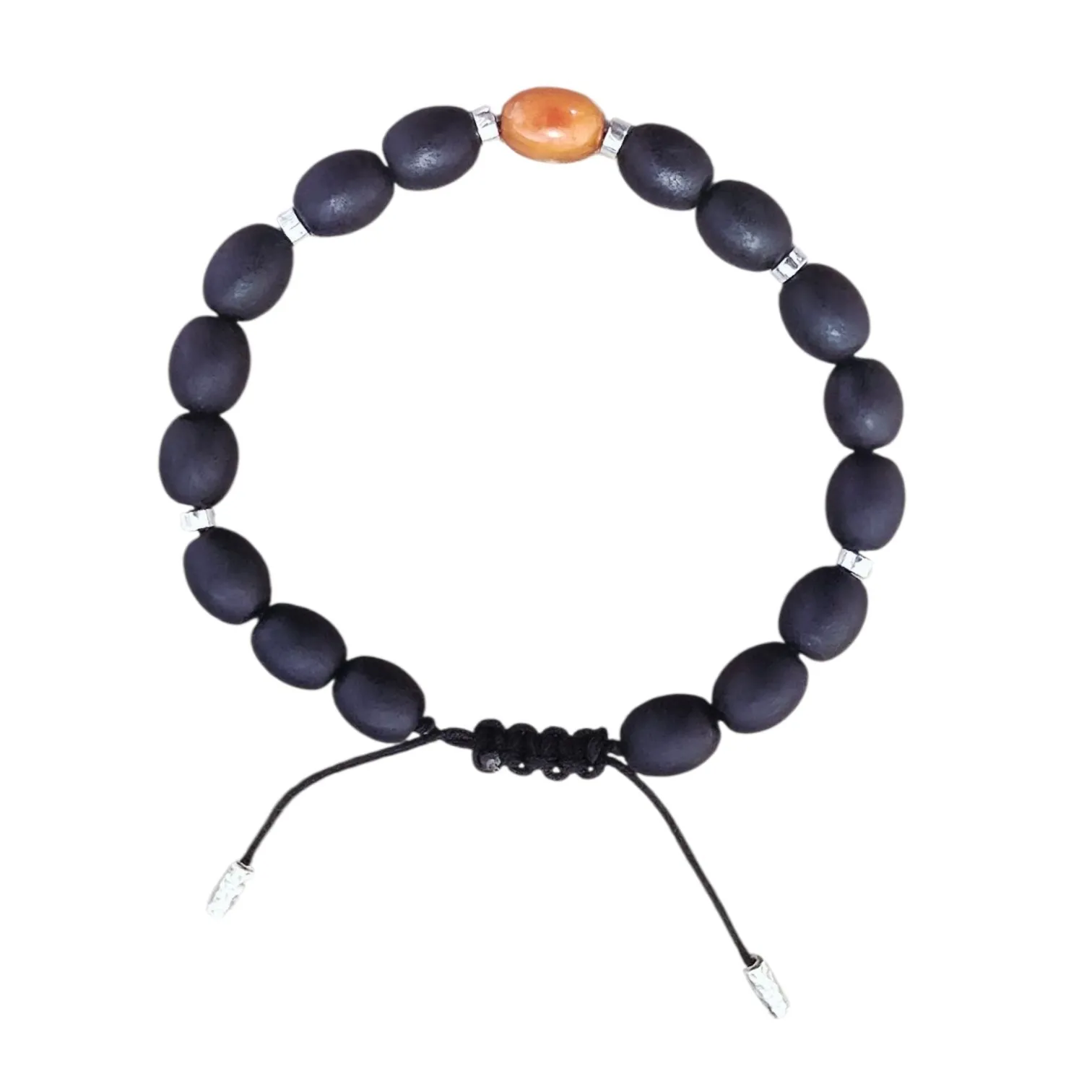 Bransoletka z bursztynem wiśnia i żółte owalne kółka unisex