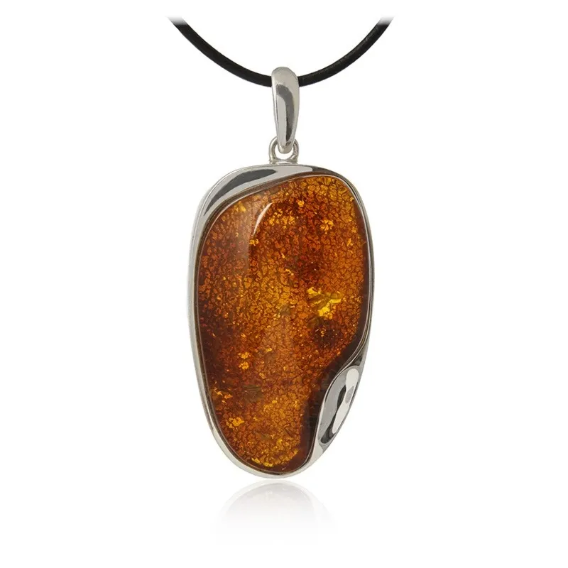 Duża srebrna zawieszka z bursztynem - cudo