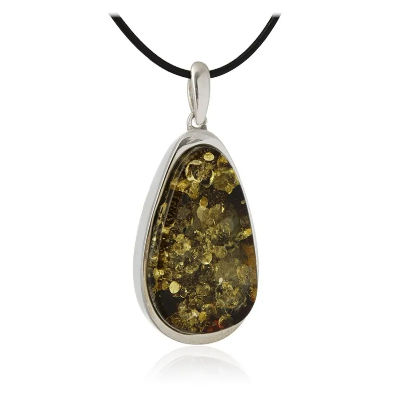 Zawieszka srebrna z zielonym bursztynem  cudo