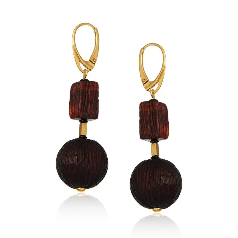 Oryginalne kolczyki pozłacane z bursztynem „wiśniowa elegia”