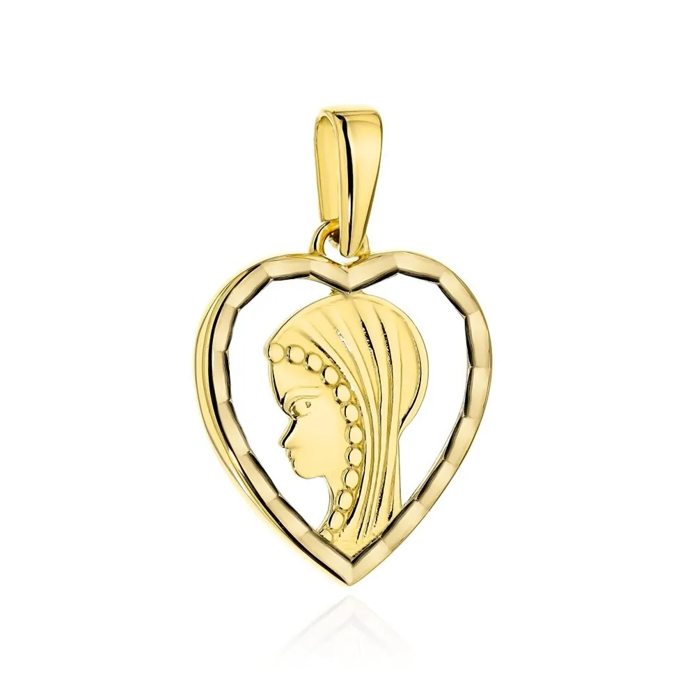 Medalik złoty matka boska w diamentowanym sercu pr. 585