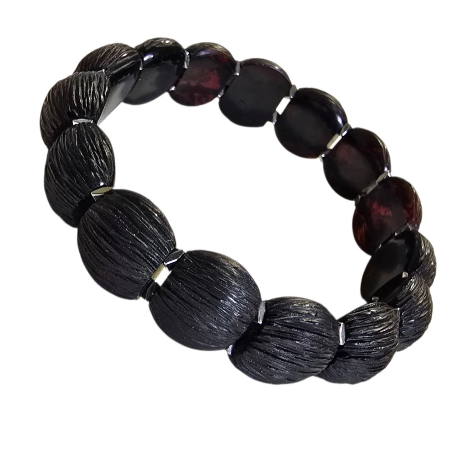 Bransoletka srebrna "czarne fale"  z wiśniowym matowym bursztynem