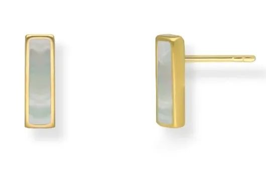 Kolczyki srebrne pozłacane prostokąty z masą perłową