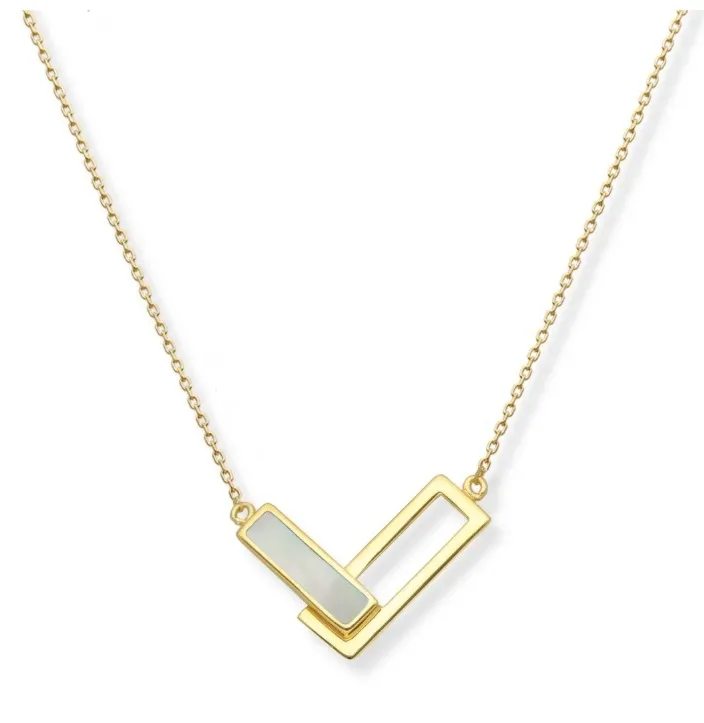 Naszyjnik srebrny pozłacany delikatny z masą perłową