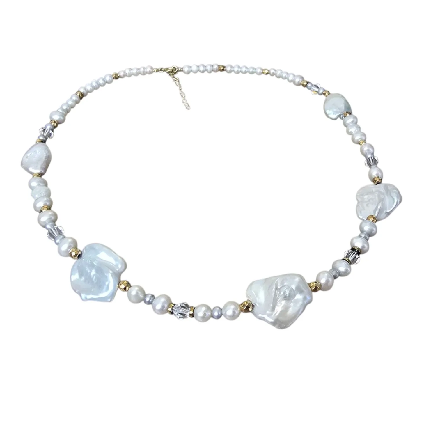 Srebrny naszyjnik pozłacany z naturalnymi perełkami i kryształami