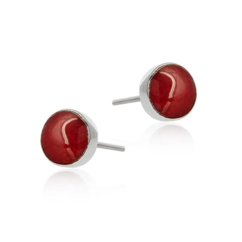 Kolczyki srebrne z czerwonym koralowcem - okrągłe