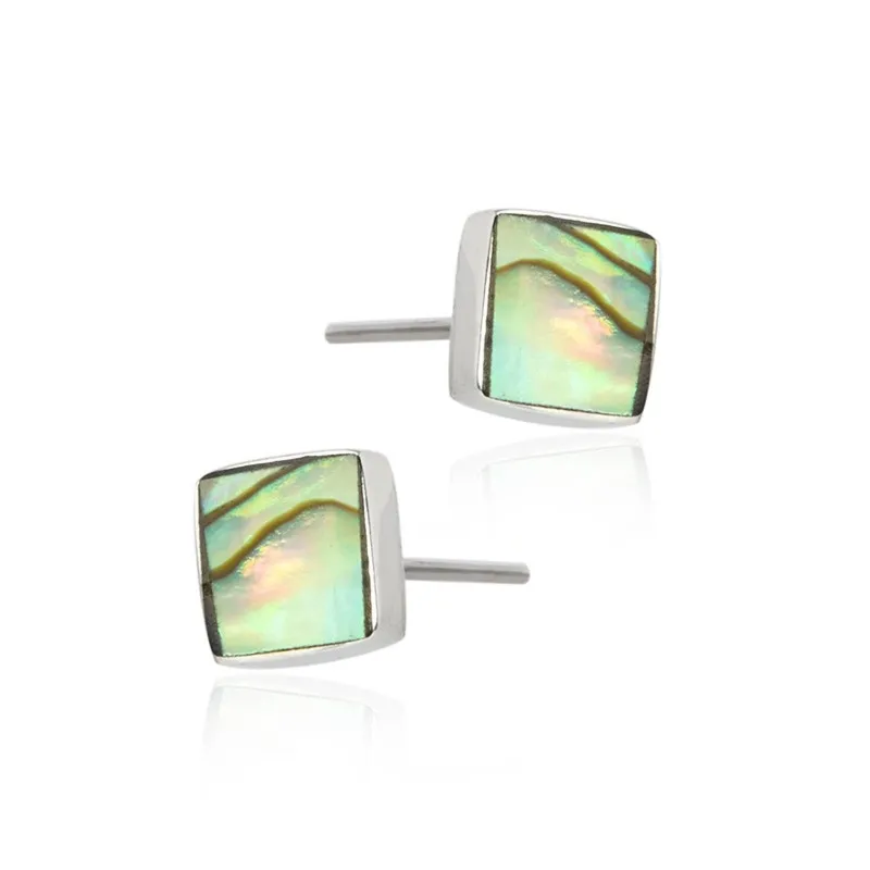 Kolczyki srebrne z muszlą paola  - kwadraty