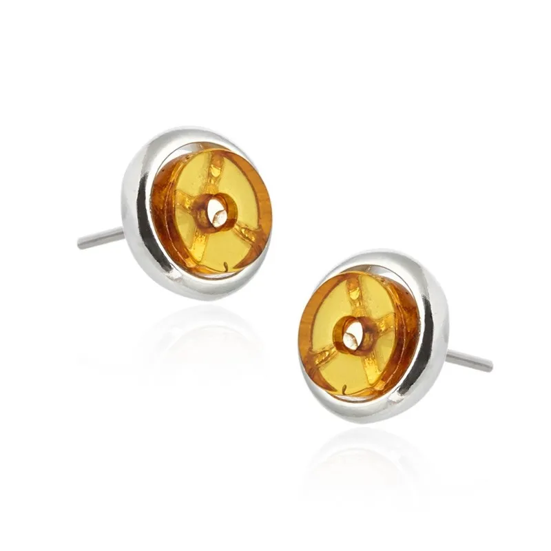 Kolczyki srebrne z bursztynem  - okrągłe