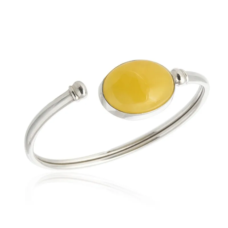 Bransoletka srebrna z cytrynowym bursztynem - rozchylana