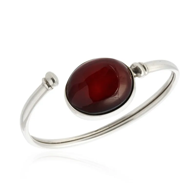 Bransoletka srebrna z wiśniowym bursztynem - rozchylana