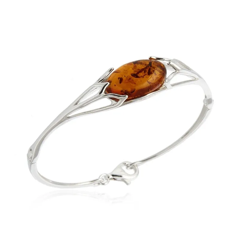 Bransoletka srebrna z koniakowym bursztynem