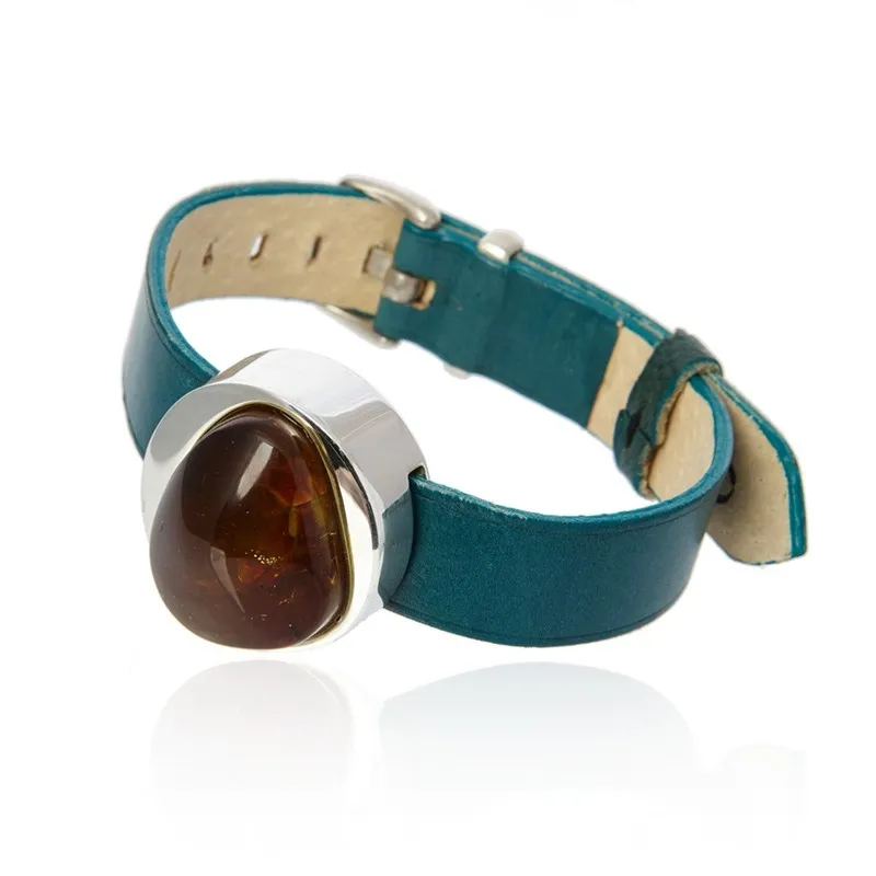 Piękna zegarkowa bransoletka srebrna z bursztynem