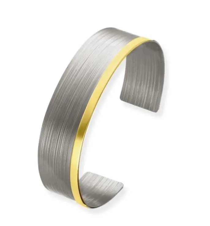 Bransoletka srebrna z  szarym tytanem  i pozłacanym srebrem