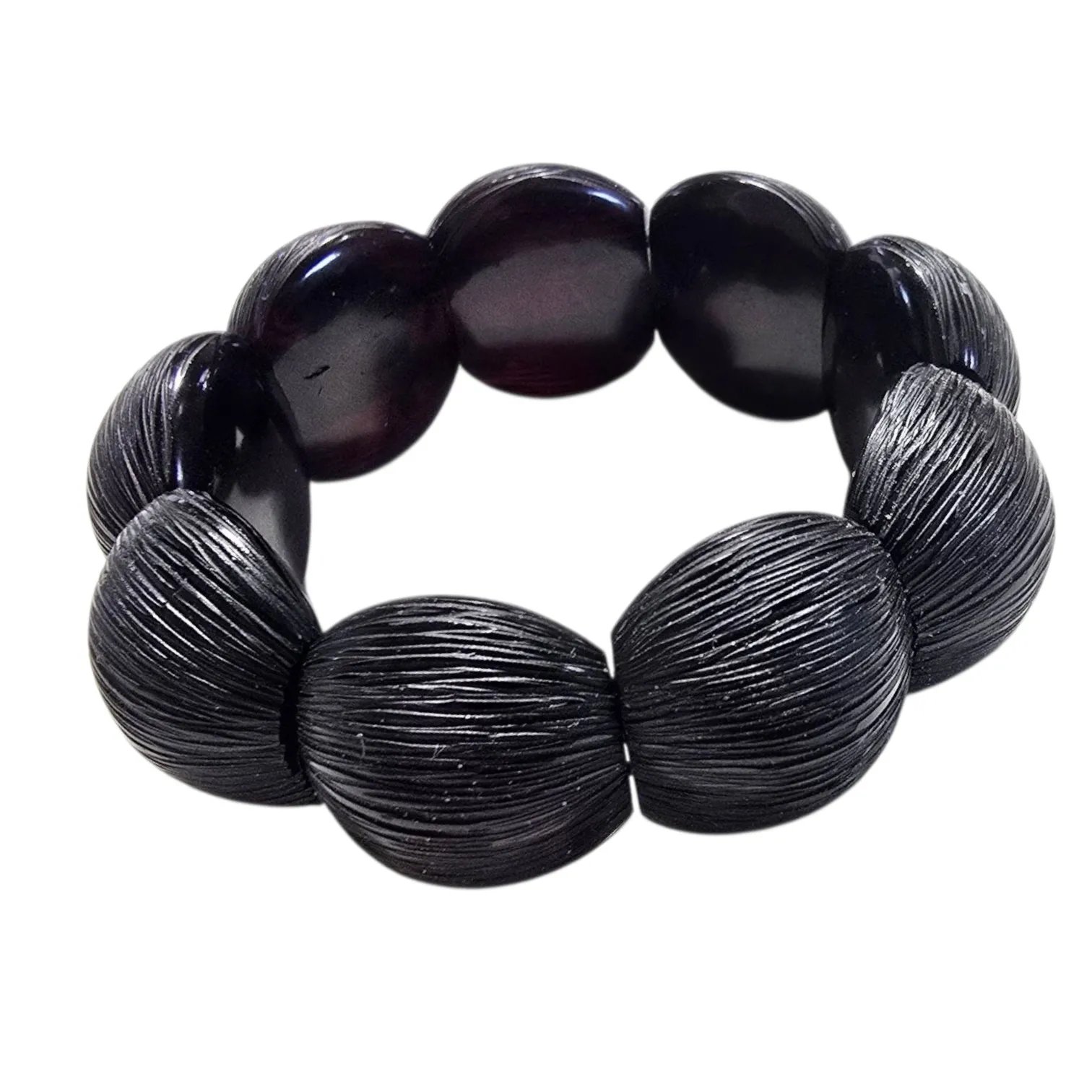 Cudna  bransoleta  "czarne fale" z wiśniowym matowym bursztynem