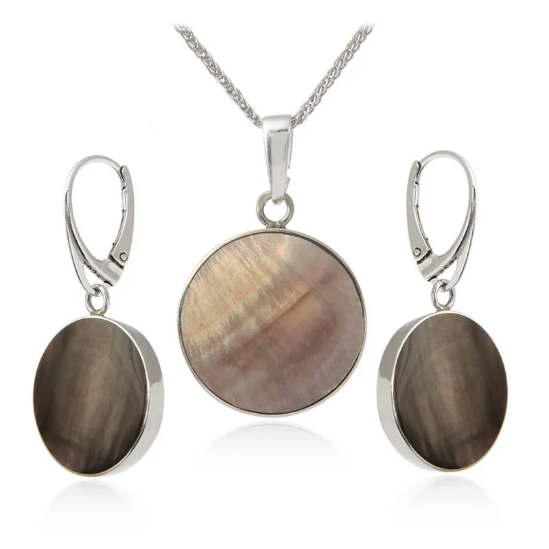 Komplet biżuterii srebrnej z muszlą paola  - w modnym kolorze beżu i brązu