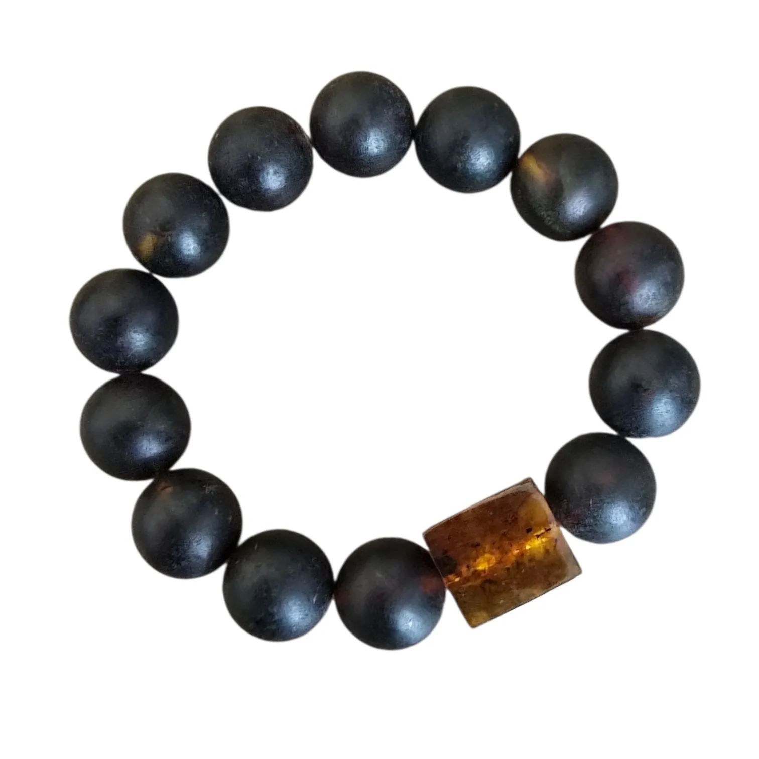 Bransoletka bursztynowa matowe kule i polerowany kwadrat