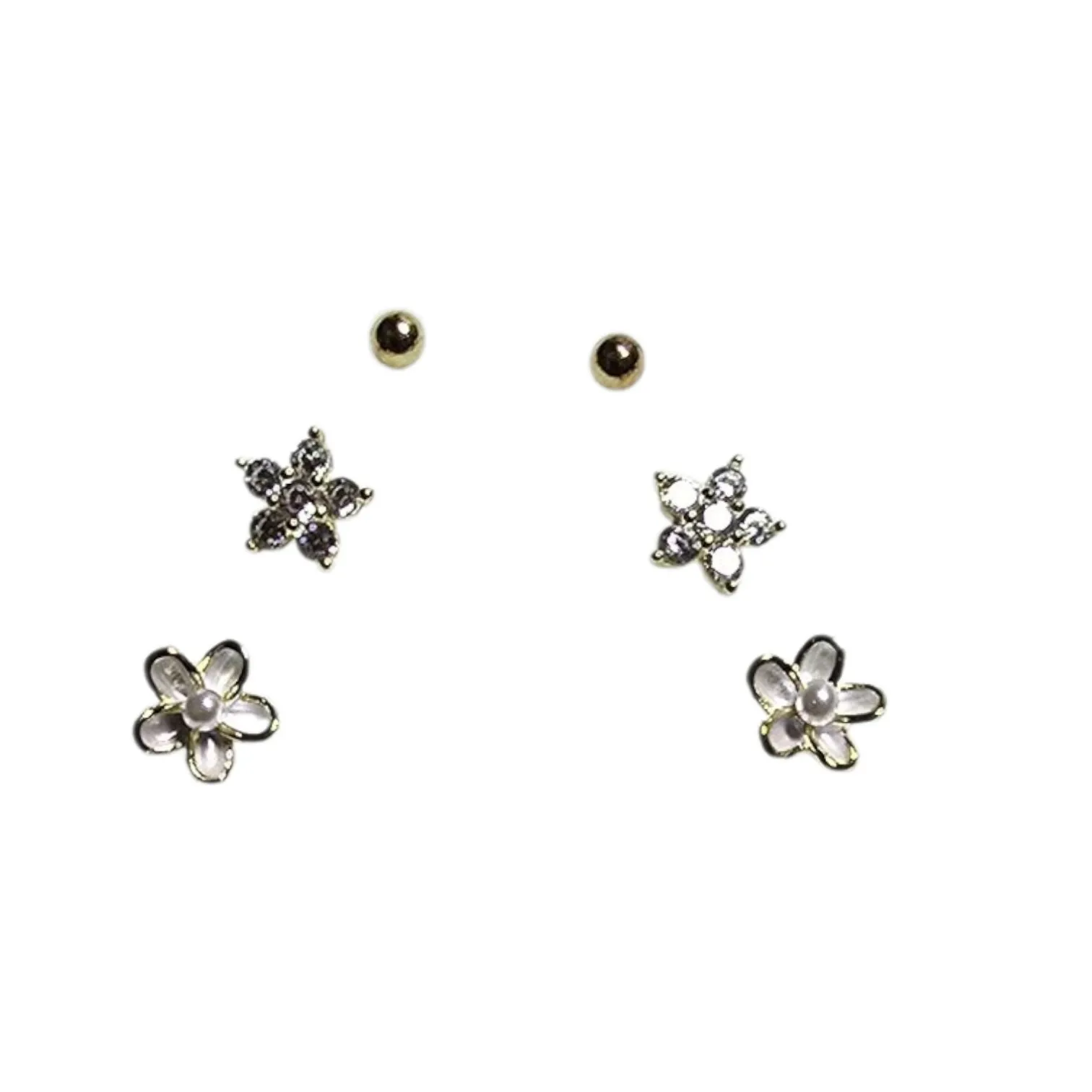 Kolczyki srebrne pozłacane set 3 pary kwiatki