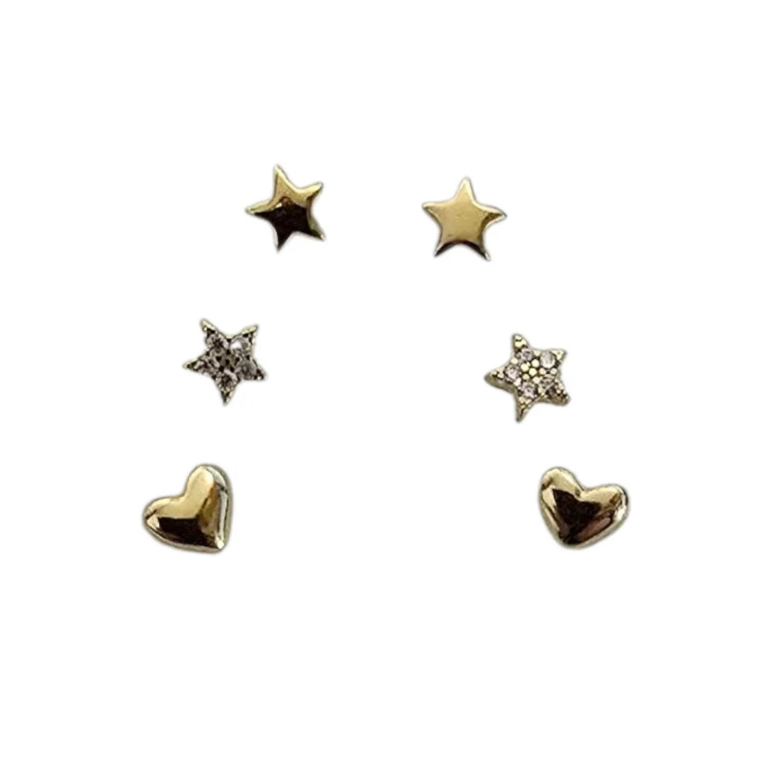 Kolczyki srebrne pozłacane set 3 pary gwiazdki serduszka