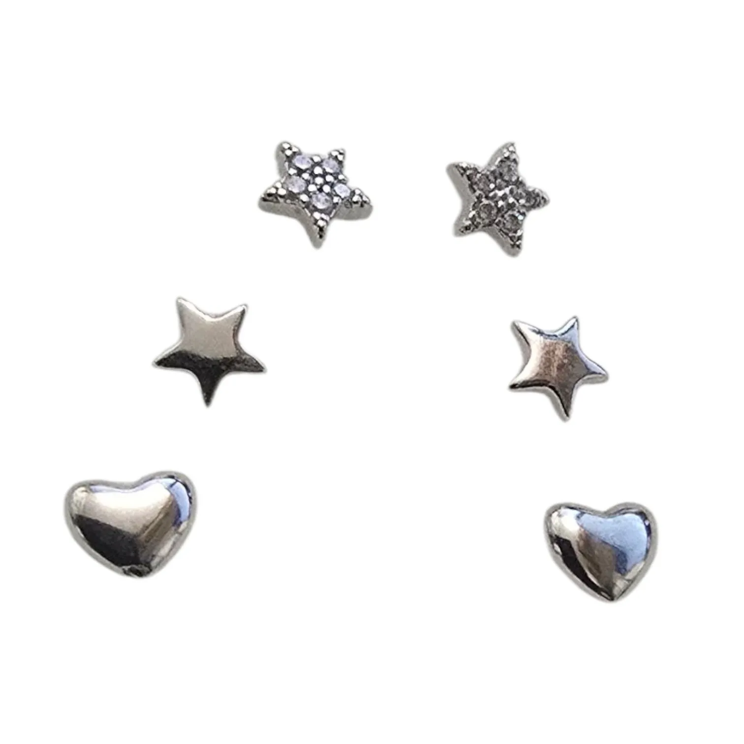 Kolczyki srebrne  set 3 pary gwiazdki serduszka