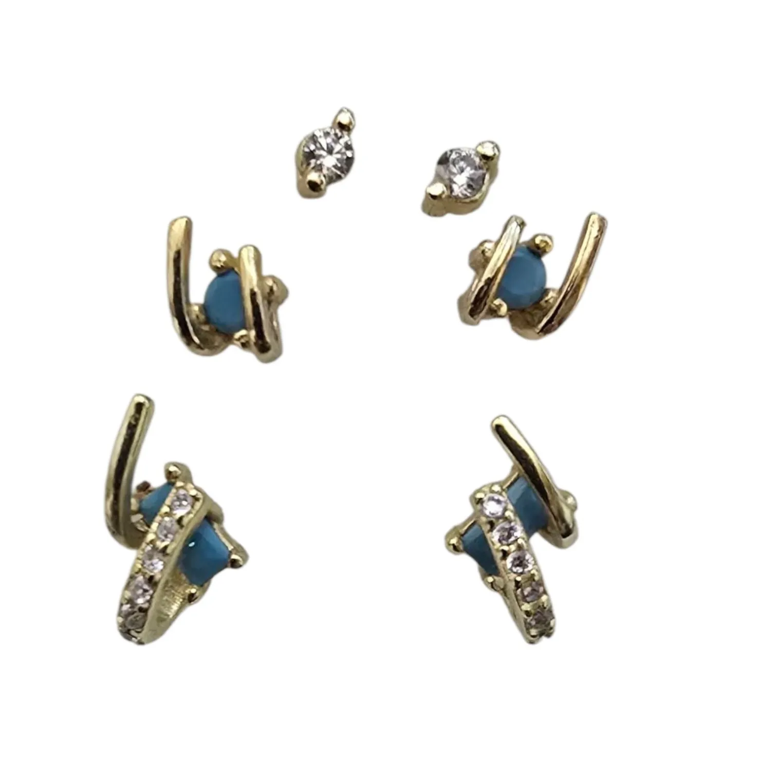 Kolczyki srebrne pozłacane z turkusami i cyrkoniami  set 3 pary