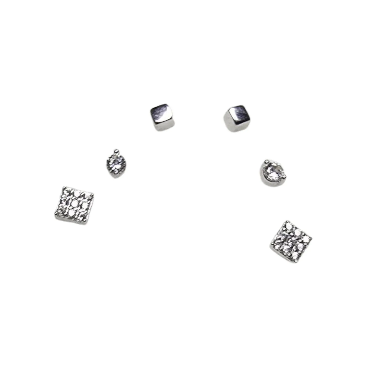Kolczyki srebrne set 3 pary kostki i kwadraty