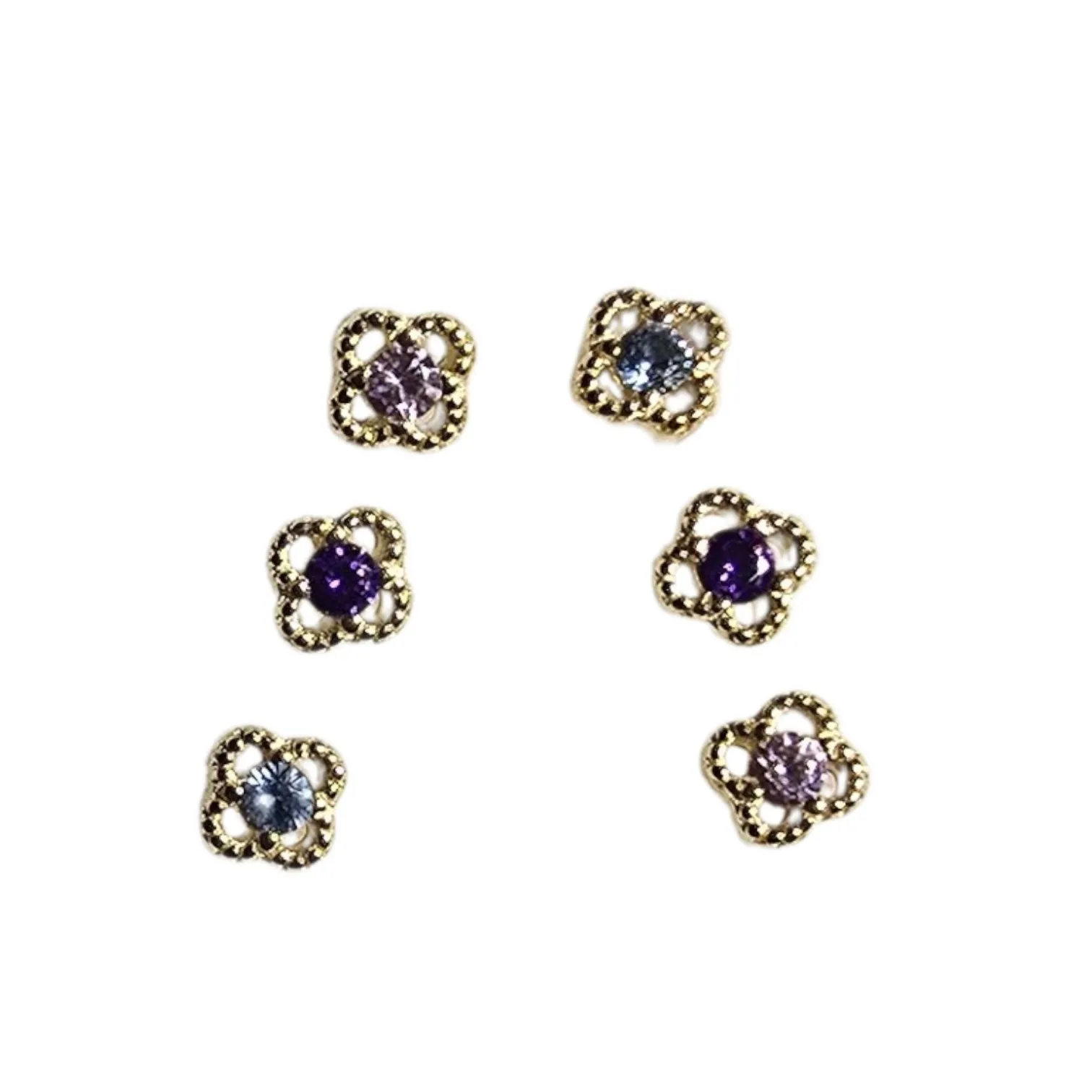 Kolczyki srebrne pozłacane set 3 pary kolorowe kwiatki