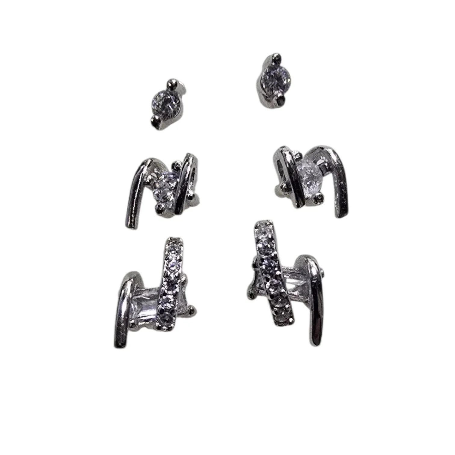 Kolczyki srebrne rodowane  z cyrkoniami set 3 pary