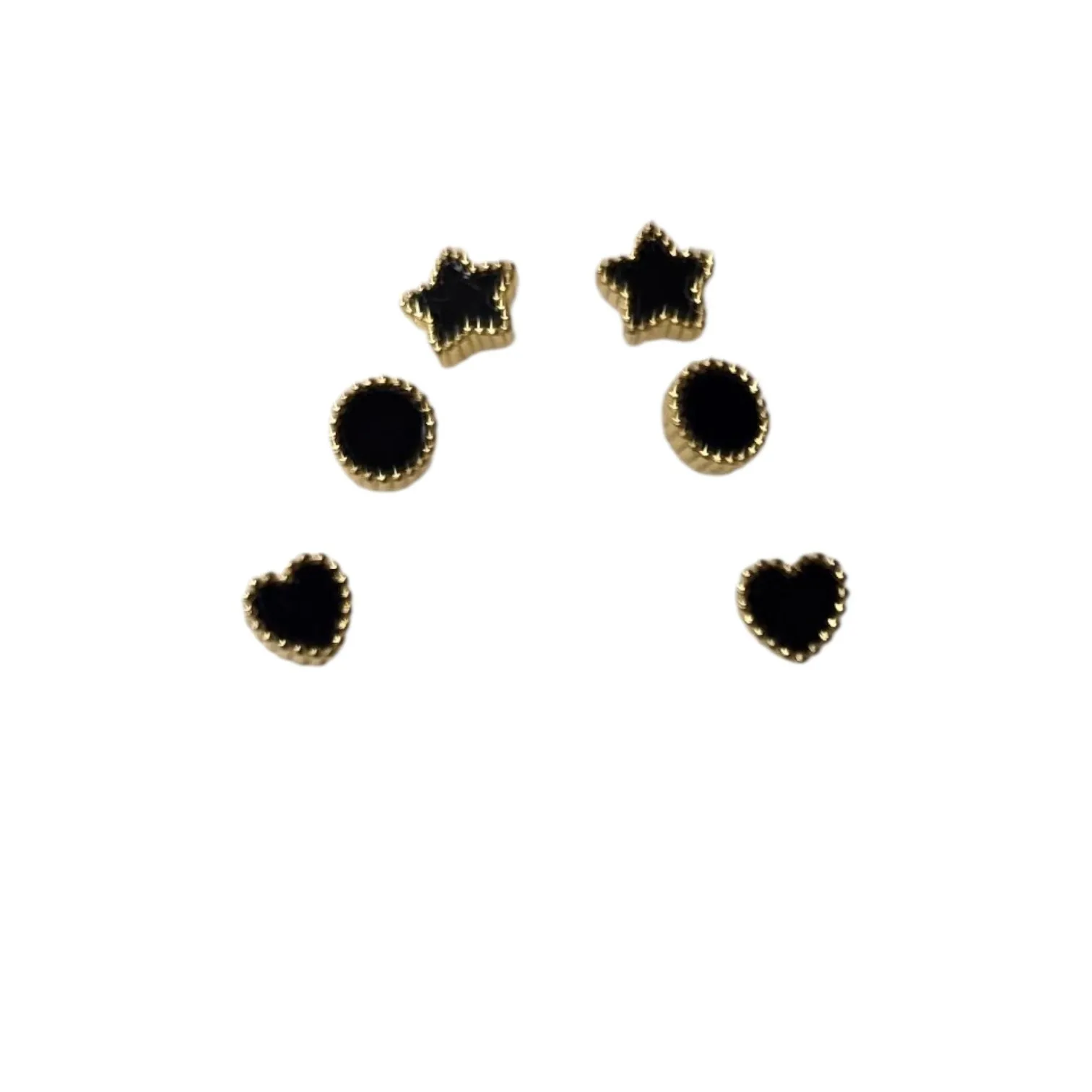 Kolczyki srebrne pozłacane czarna emalia set 3 pary serce gwiazdka kółko