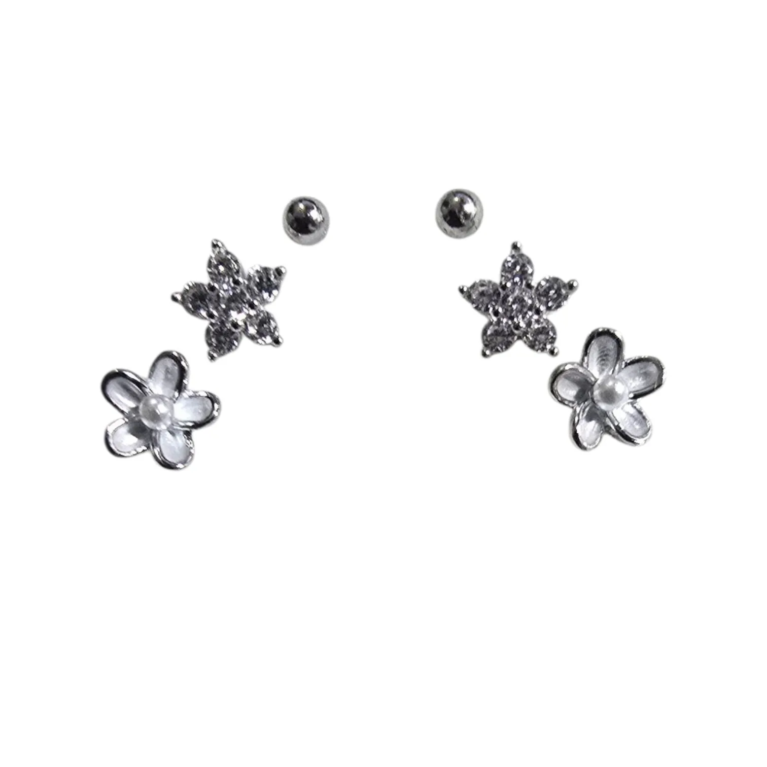 Kolczyki srebrne rodowane set 3 pary kwiatki