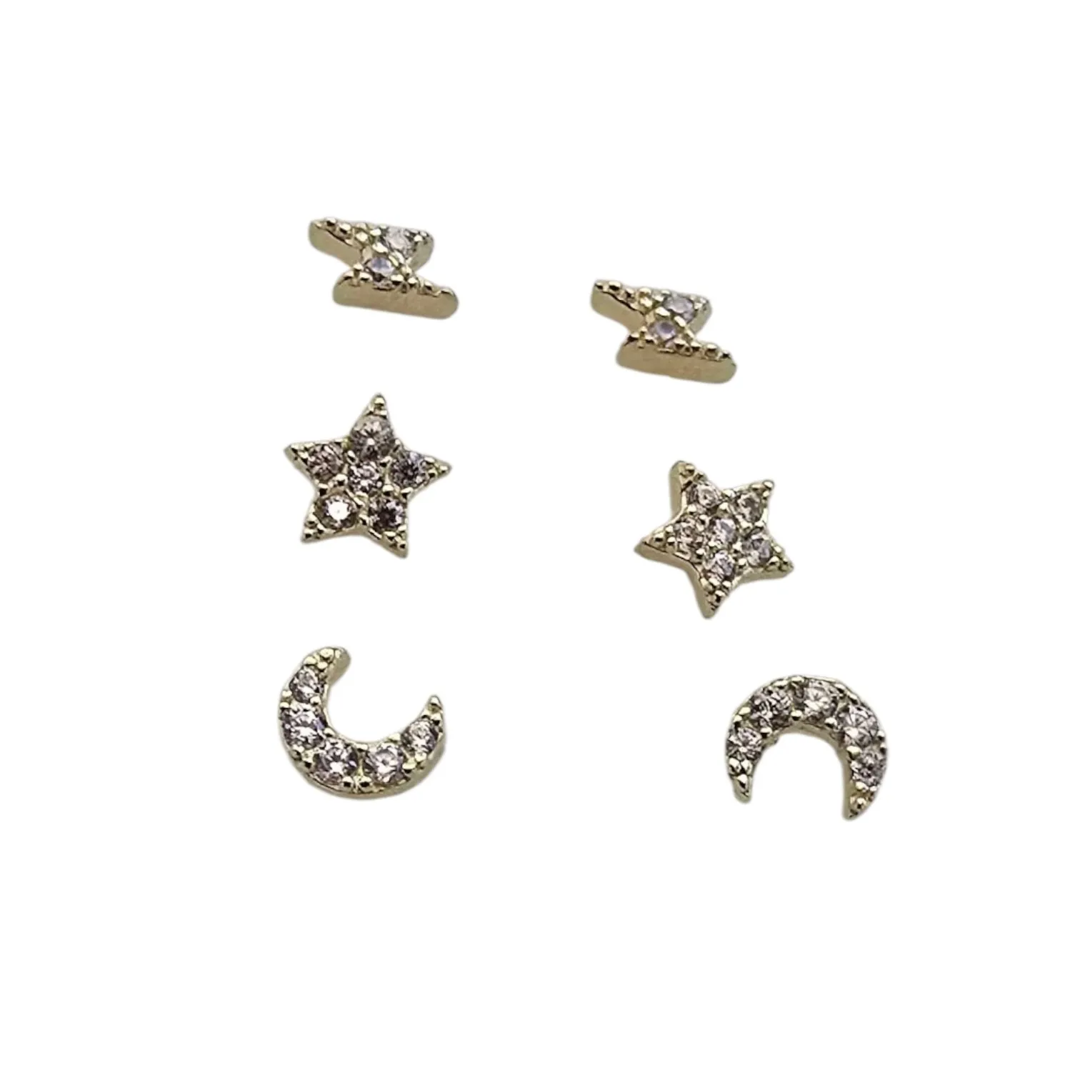 Kolczyki srebrne  pozłacane set 3 pary gwiazdki i księżyce z cyrkoniami