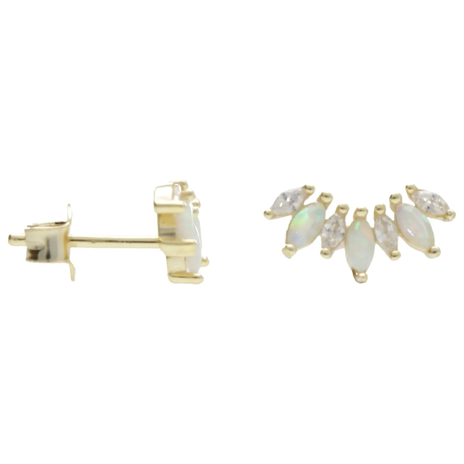 Kolczyki srebrne pozłacane z białym opalem i cyrkoniami