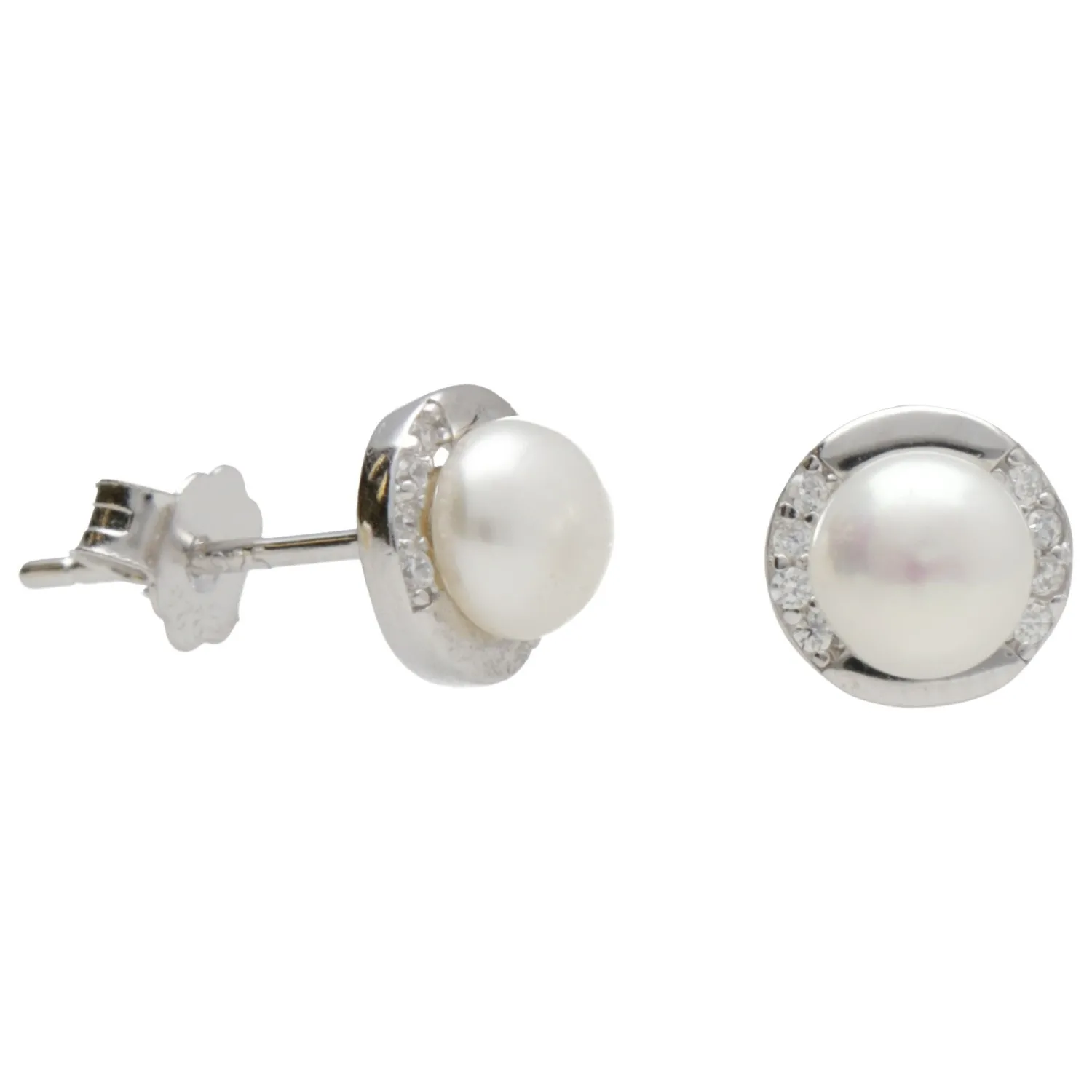 Kolczyki srebrne z cyrkoniami i białą perełką