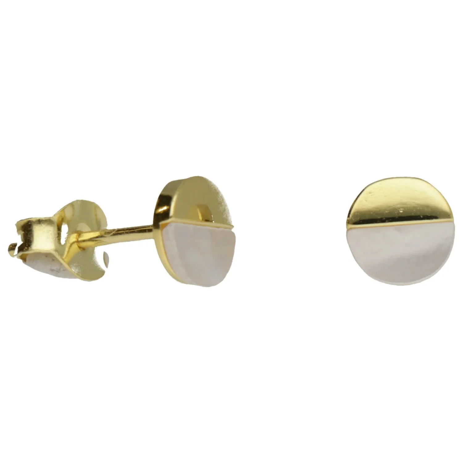 Kolczyki srebrne pozłacane kółeczka z białą masą perłową