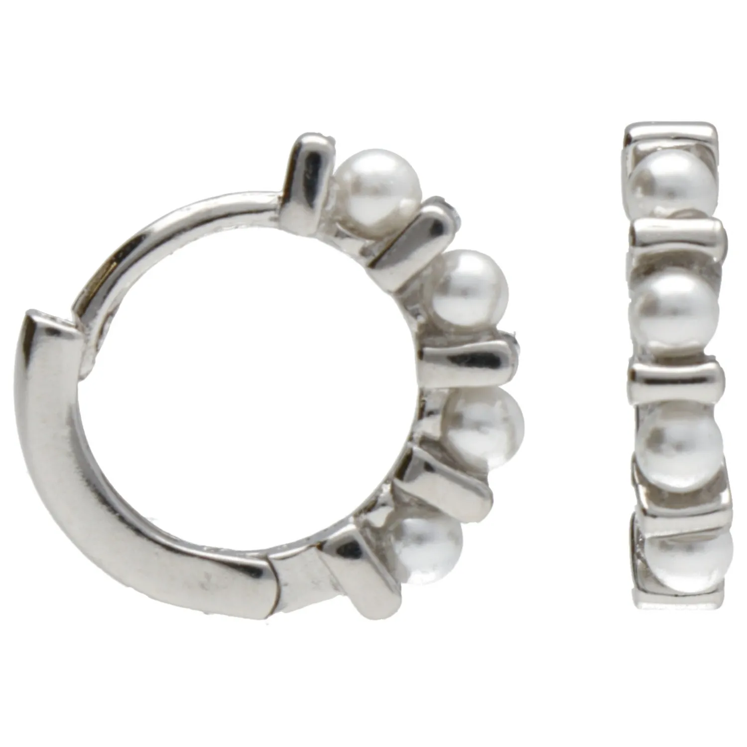 Kolczyki srebrne kółeczka  z białymi perełkami