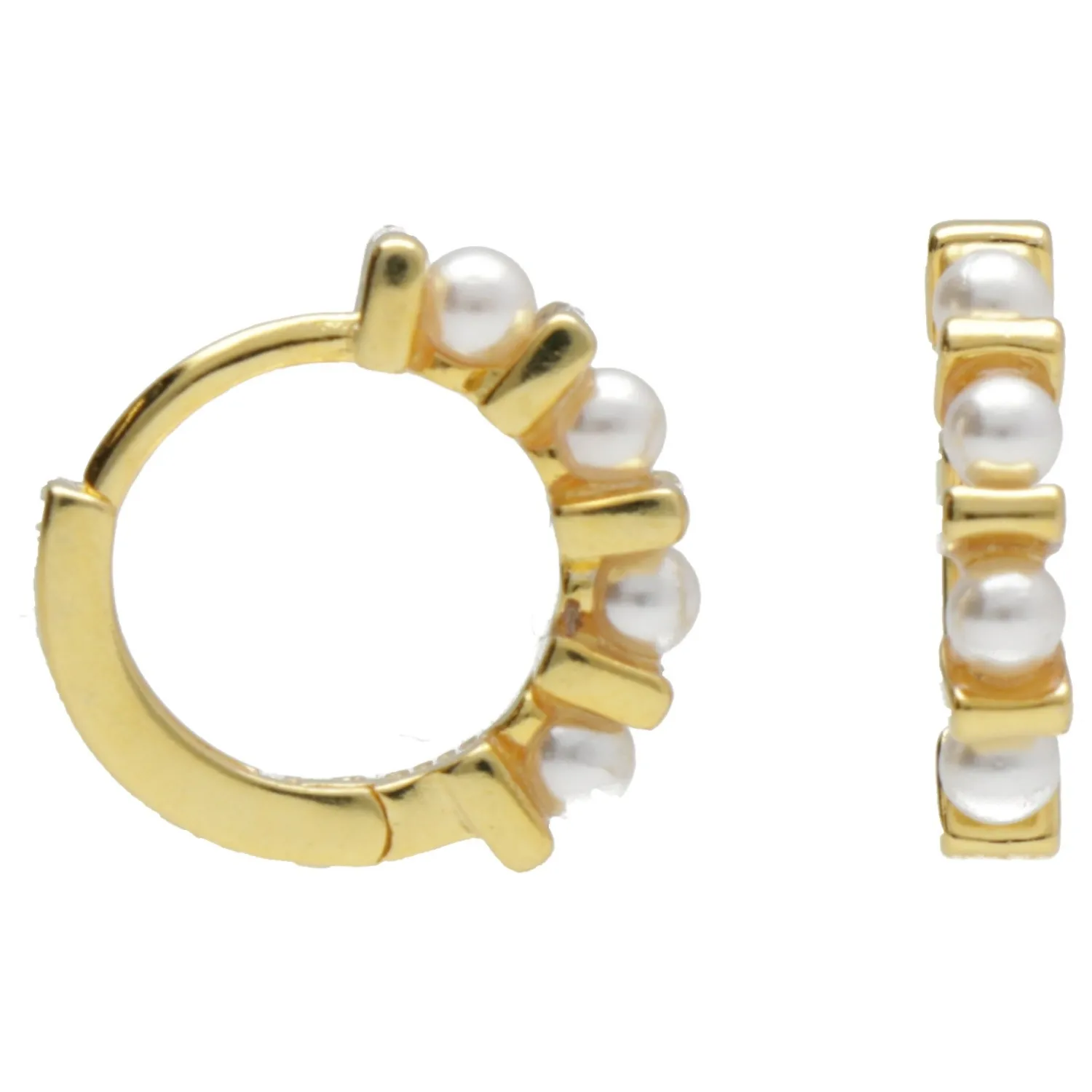 Kolczyki srebrne pozłacane  kółeczka z białymi perełkami