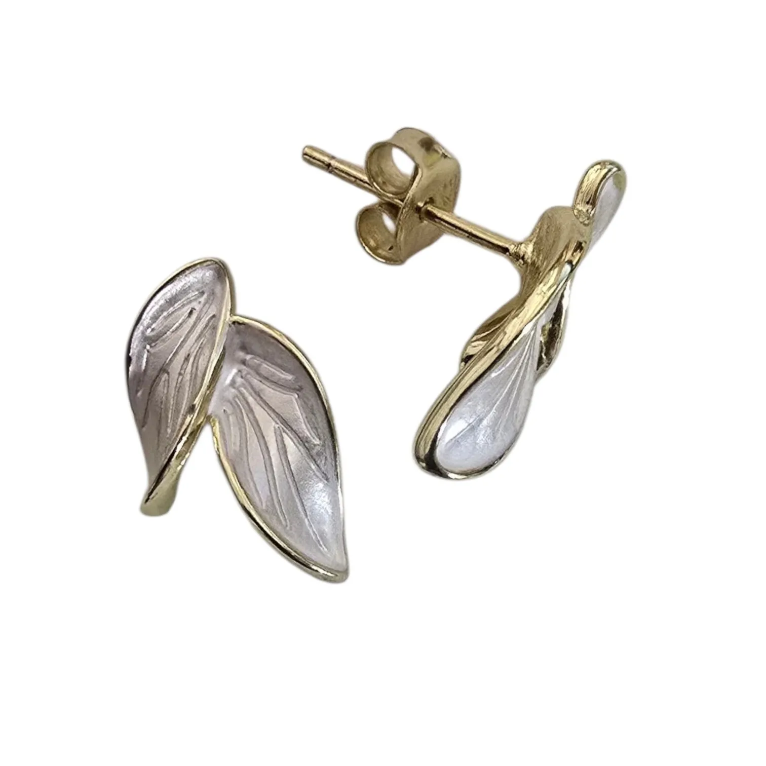 Kolczyki srebrne satynowane pozłacane  listki