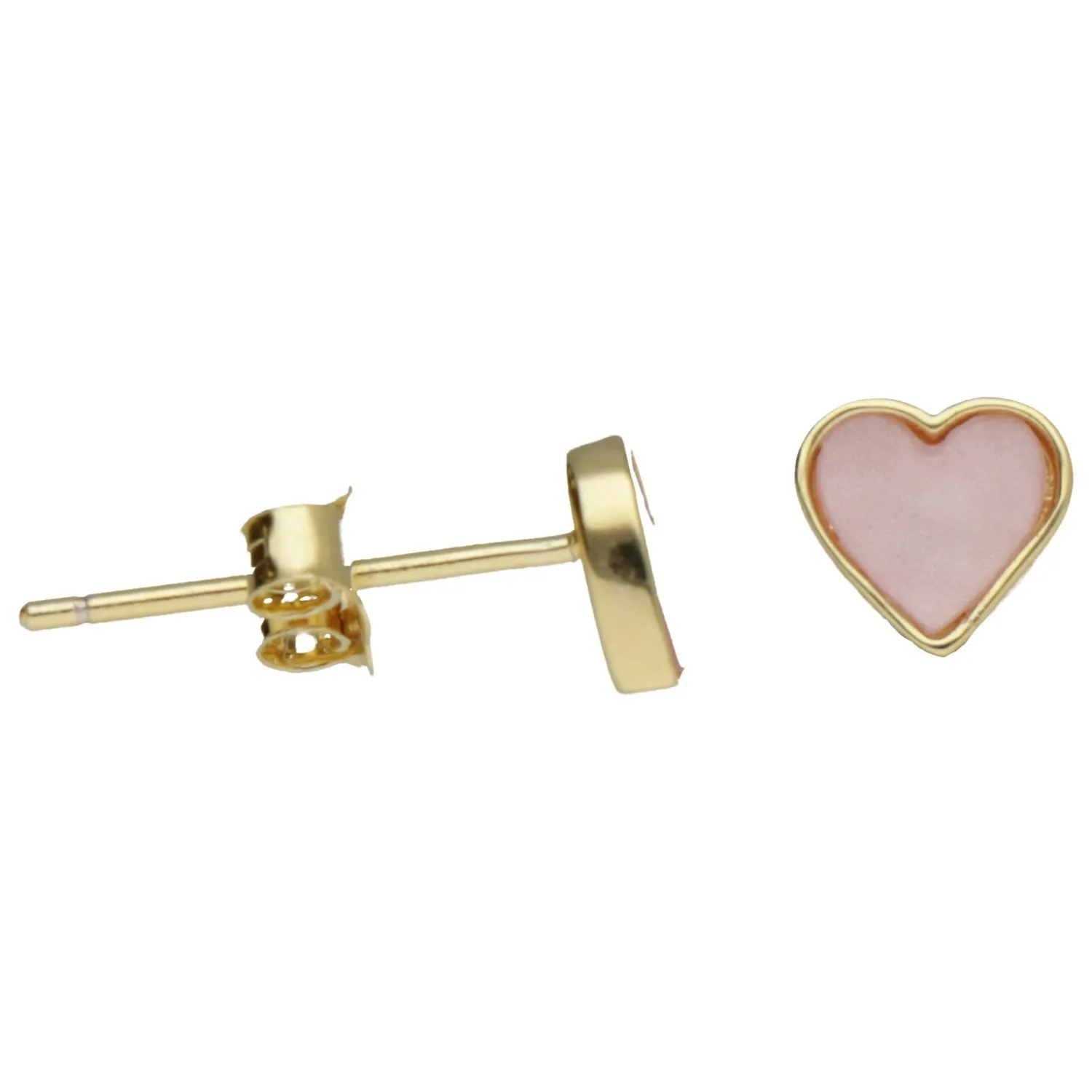 Kolczyki srebrne pozłacane serduszka z różową emalią