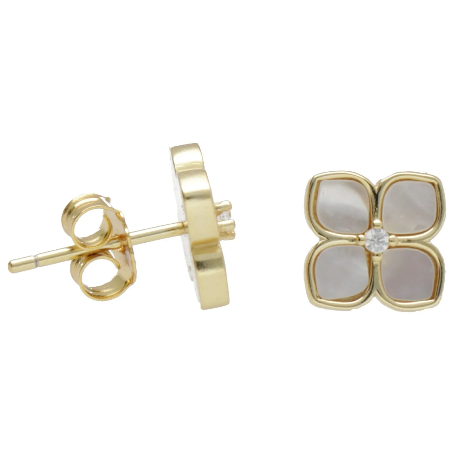 Kolczyki srebrne pozłacane kwiatki z białą masą perłową