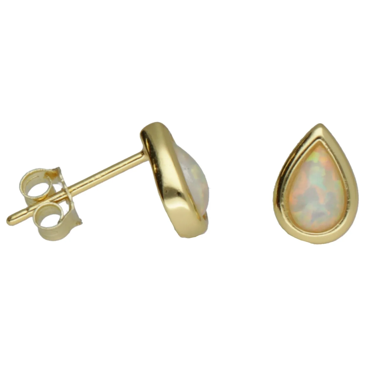 Kolczyki srebrne pozłacane łezki z białym opalem -biżuteria włoska