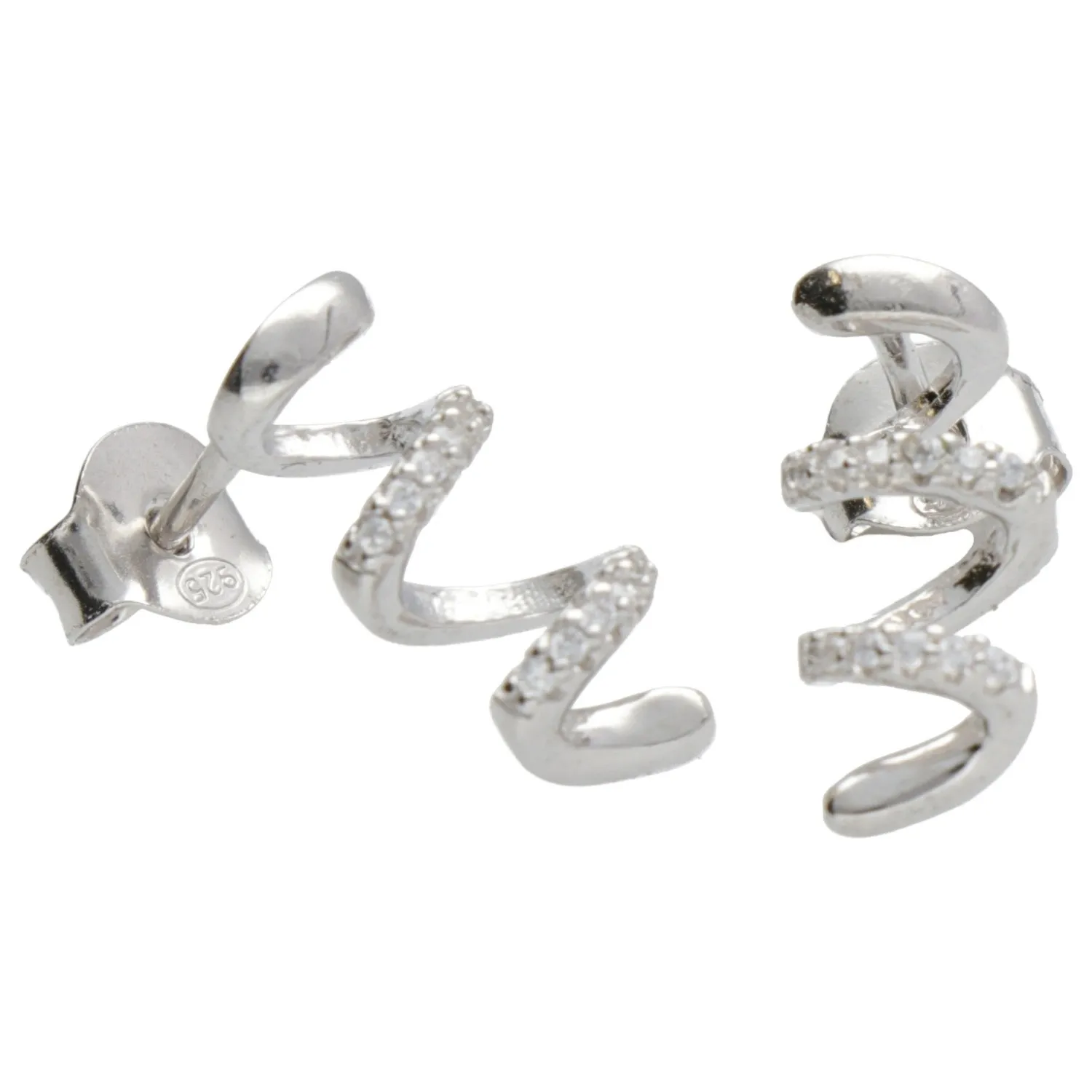 Kolczyki srebrne z cyrkoniami spiralki - biżuteria włoska