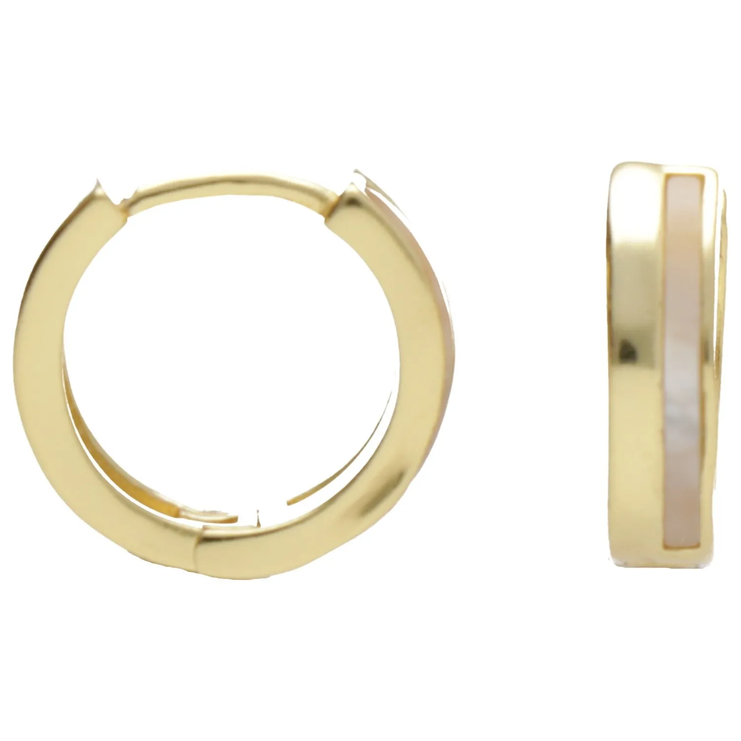 Kolczyki srebrne kółka gładkie pozłacane z białą masą perłową - biżuteria włoska