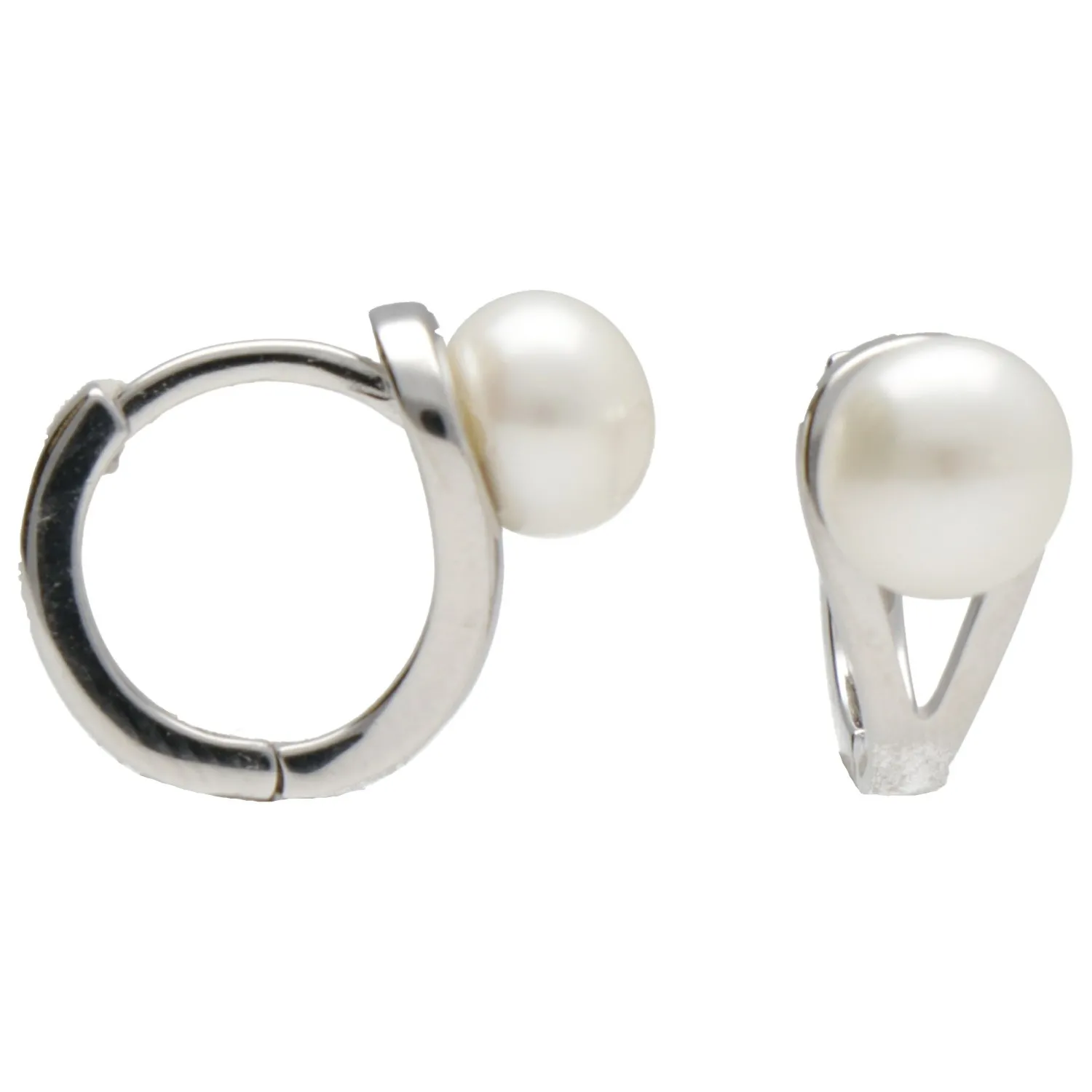 Kolczyki srebrne kółeczka z perełką  - modna biżuteria srebrna