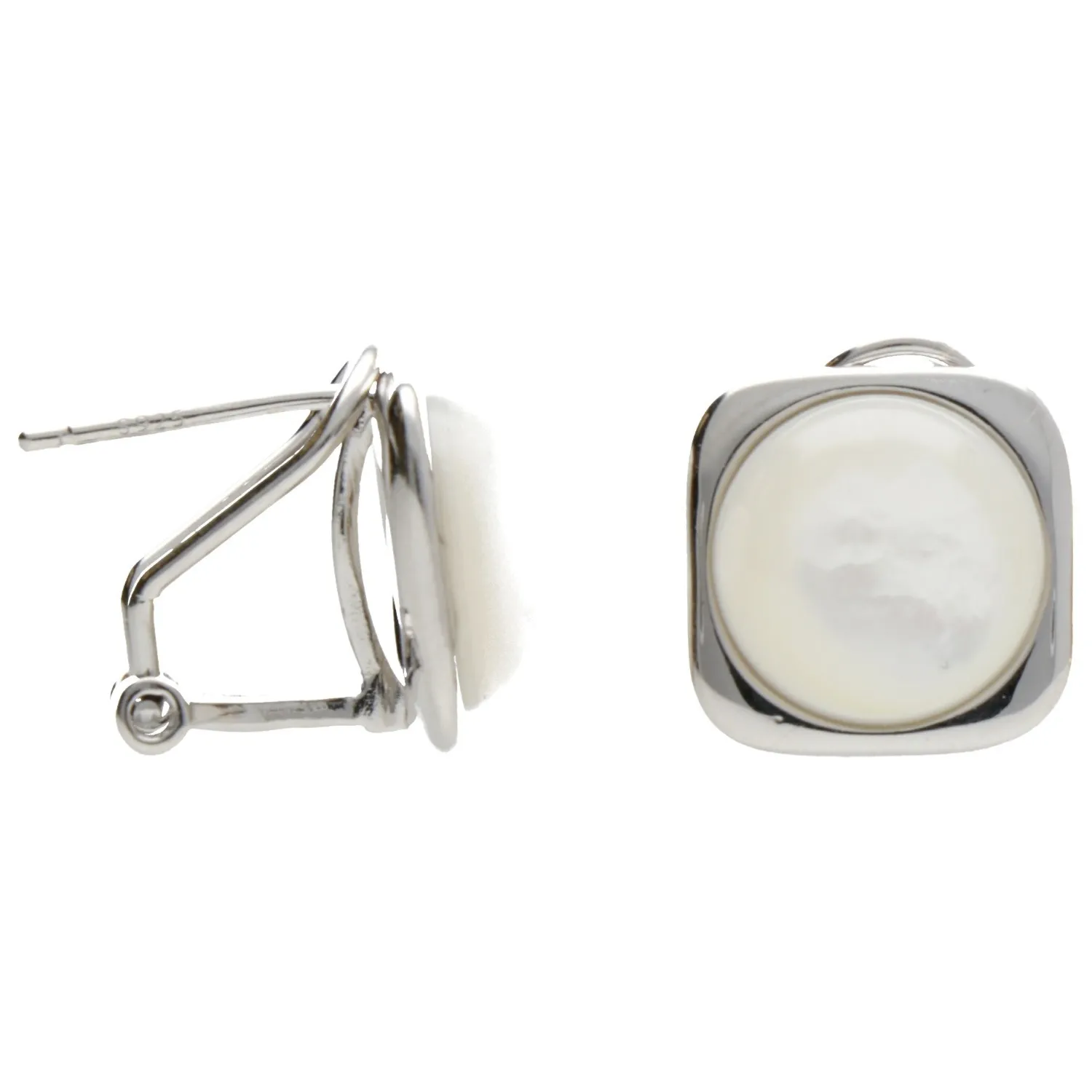 Kolczyki srebrne z białą masą perłową kwadraty - biżuteria włoska