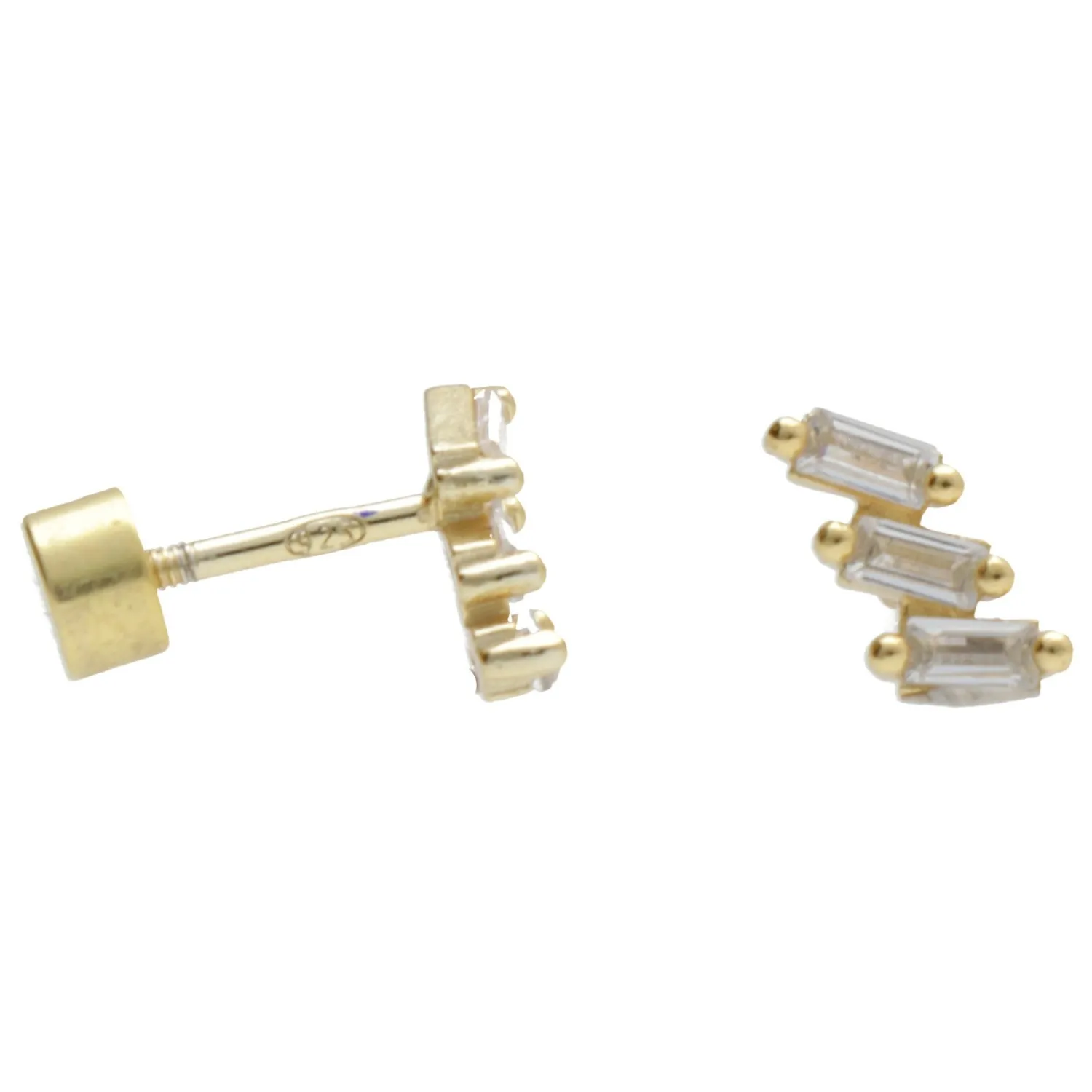 Kolczyki srebrne pozłacane z białymi cyrkoniami piercing - biżuteria włoska