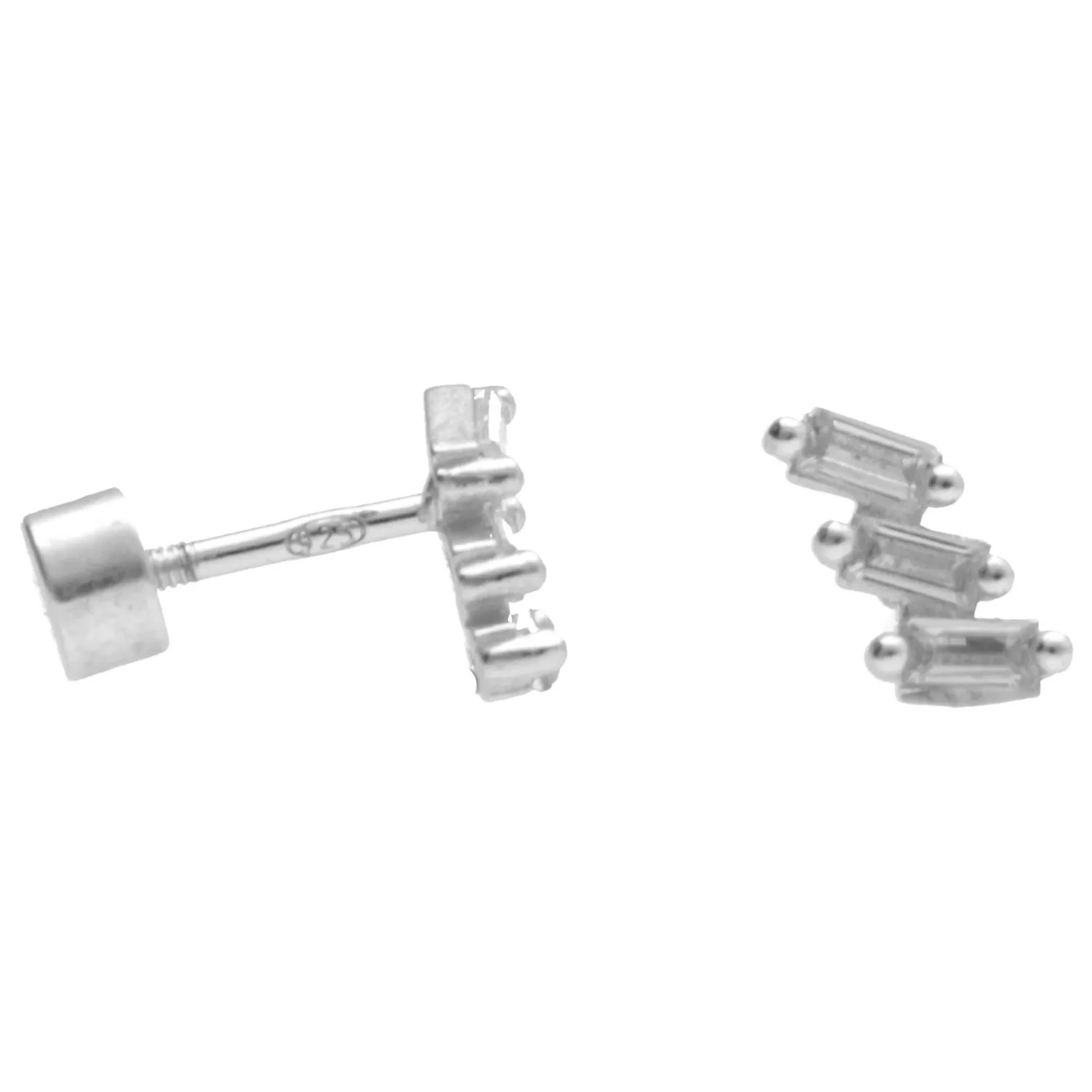 Kolczyki srebrne rodowane  z białymi cyrkoniami piercing - biżuteria włoska