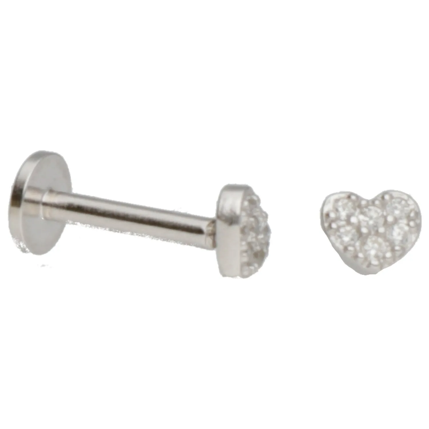 Kolczyki srebrne rodowane serduszka z cyrkoniami piercing - biżuteria włoska